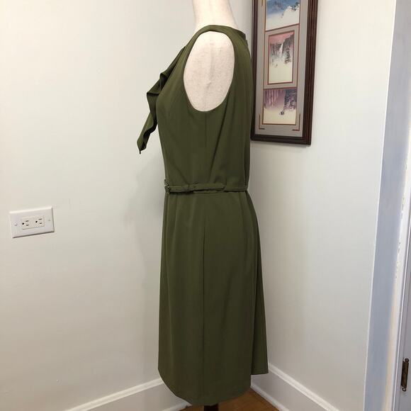 Evan Picone Olive Green Ruffle Front Dress 10 Medium Sheath Cocktail Holiday - Picture 5 of 11